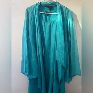 Citron silk Teal Dress and Long sleeve matching outfit